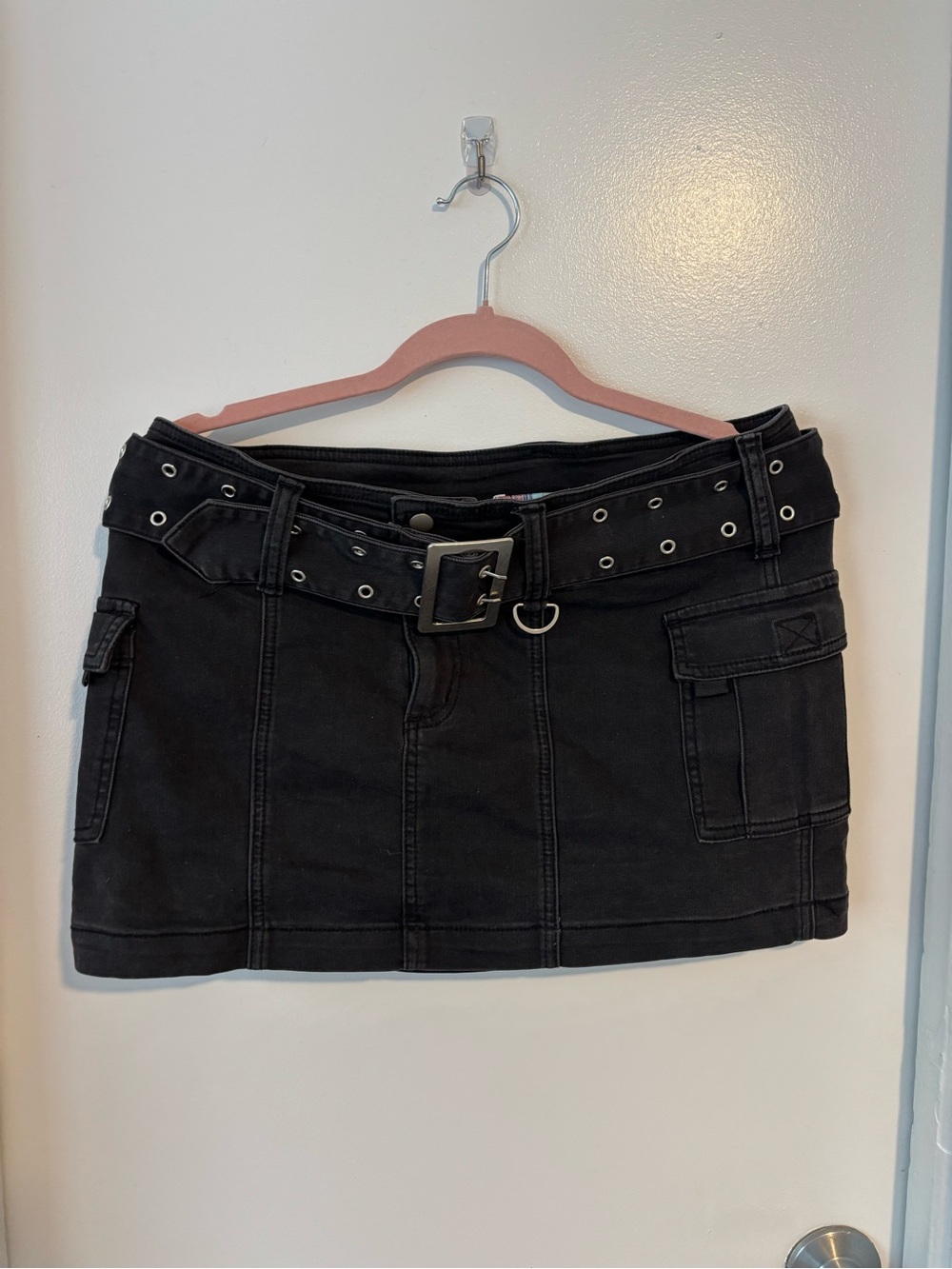 Urban Outfitters Black Cargo Mini Skirt with Grommet Belt